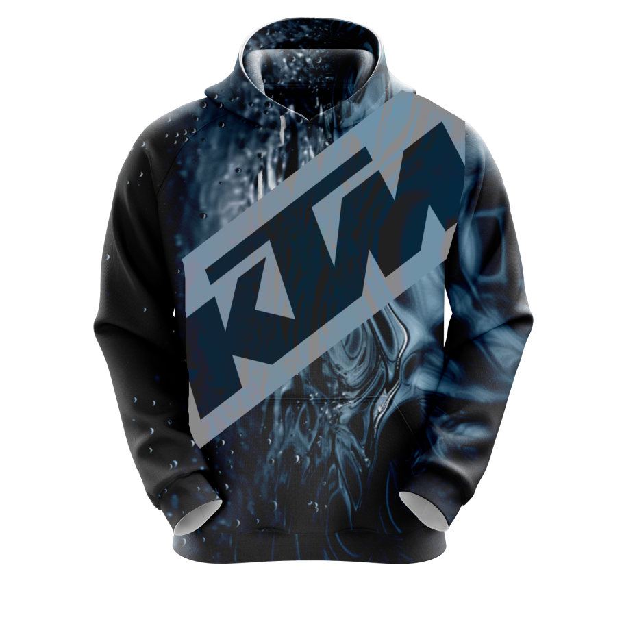 Sudadera Q53 negra con diseño abstracto y logo de KTM en el frente.